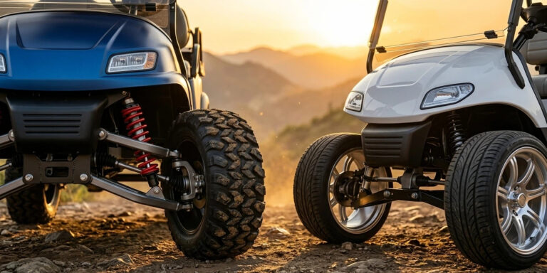 ultimate-golf-cart-lift-kits-performance-a-arm-vs-spindle-style electric golf cart