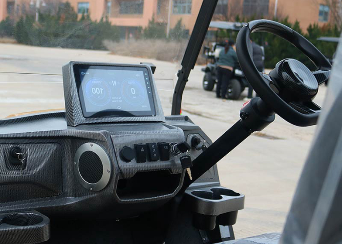 electric golf cart undergoing final road-test and charging verification