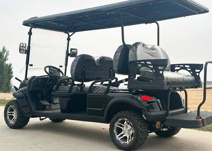 electric golf cart side view for campground guest transport planning