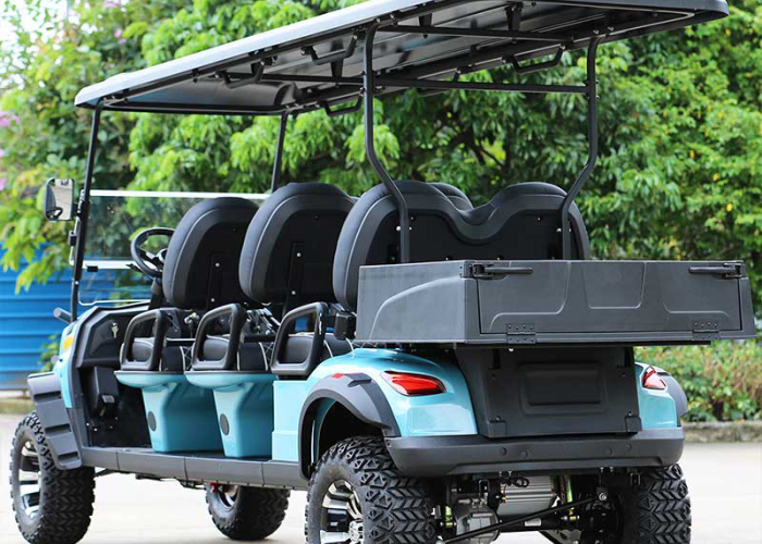 Ctype electric golf cart staged for passenger route comparison