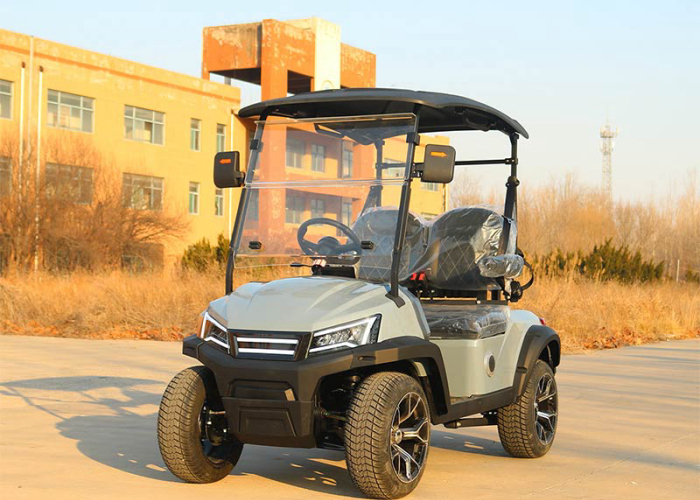 electric golf cart prepared for roof windshield lighting and branding accessory planning