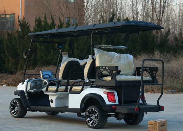 electric golf cart reviewed for battery compartment access, charging setup, and replacement scheduling