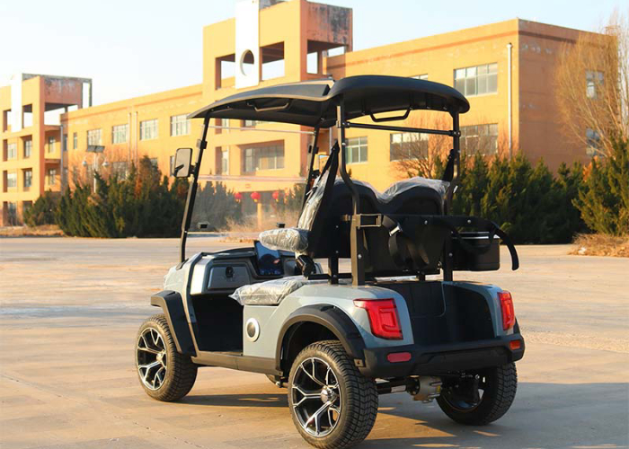 electric golf cart dried and staged after a fleet cleaning routine