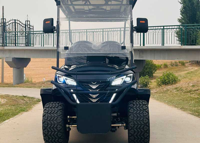 electric golf cart route stop reviewed for passenger visibility and pedestrian flow